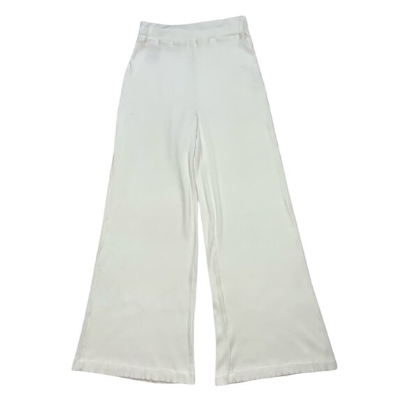 L'AGENCE Crawford Wide Leg Pants S Ivory Ribbed Knit High Rise Pull On Coastal - Picture 1 of 12